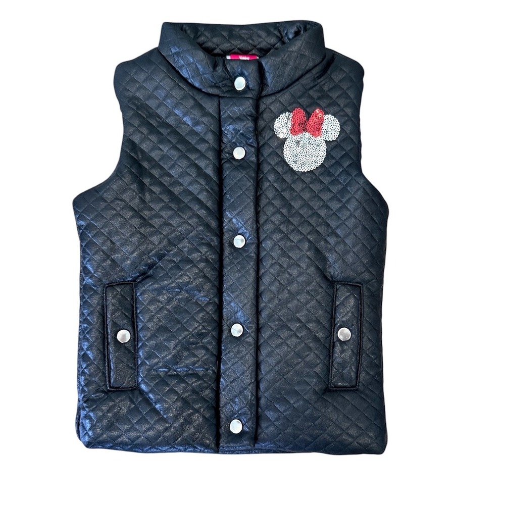 Disney Junior Minnie Mouse Quilted Puffer Vest Black Sequin Toddler Girls 3T
